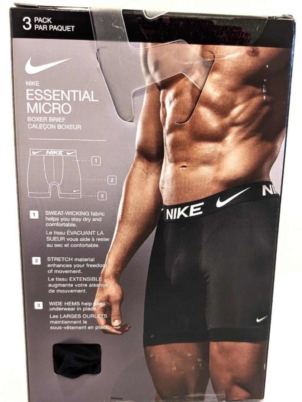 Nike Essential Micro Boxer Briefs 3 Pack Mens Dri-Fit Stretch Blue Grey Black L